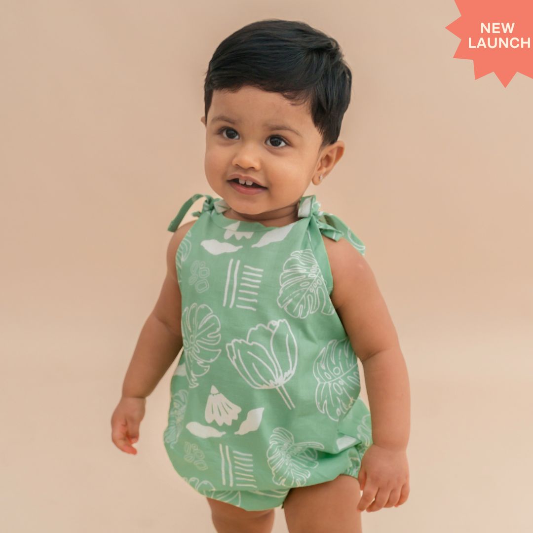 Sunny Safari - Mulmul Cotton Knot Type Romper