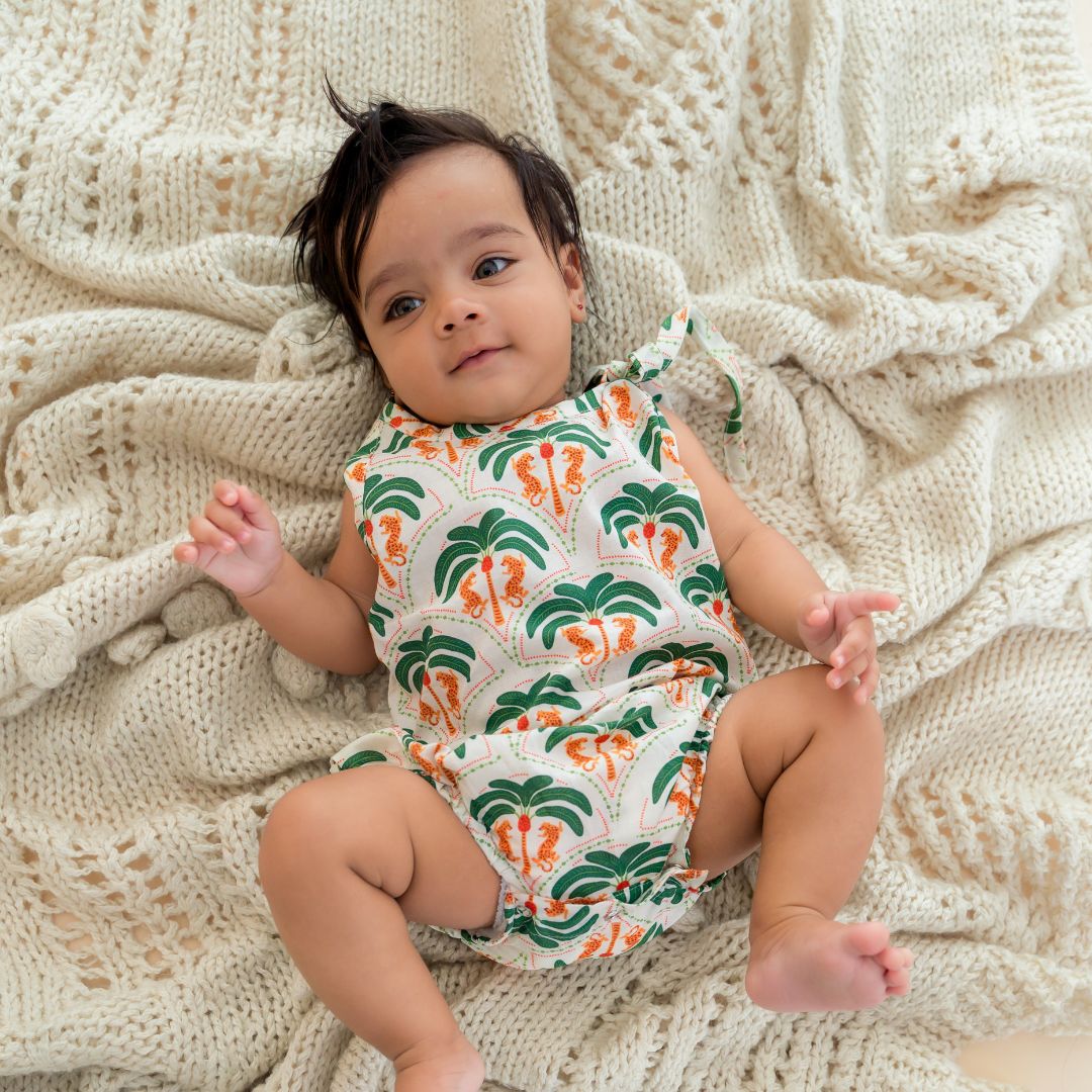 Sunny Safari - Mulmul Cotton Knot Type Romper