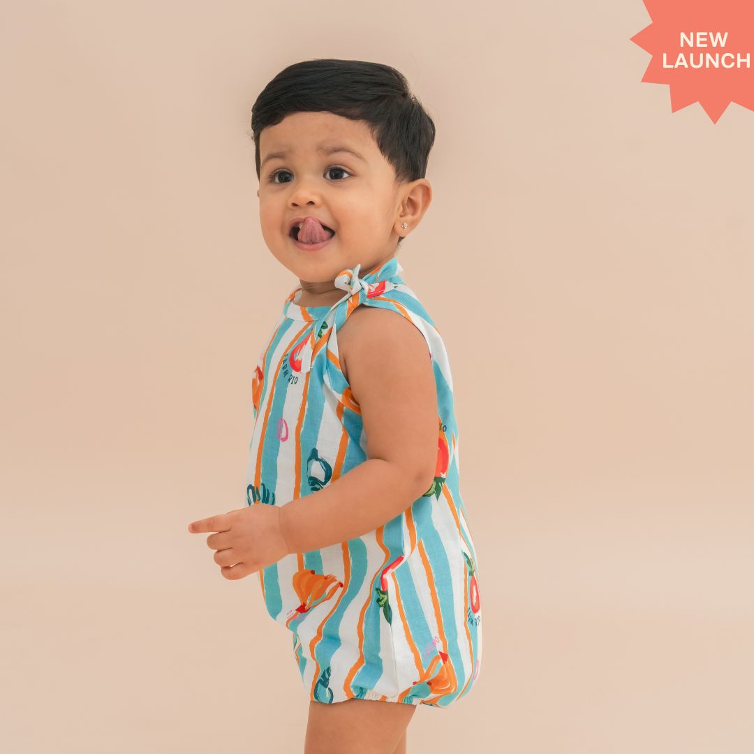 Breezy Leaf - Mulmul Cotton Knot Type Romper