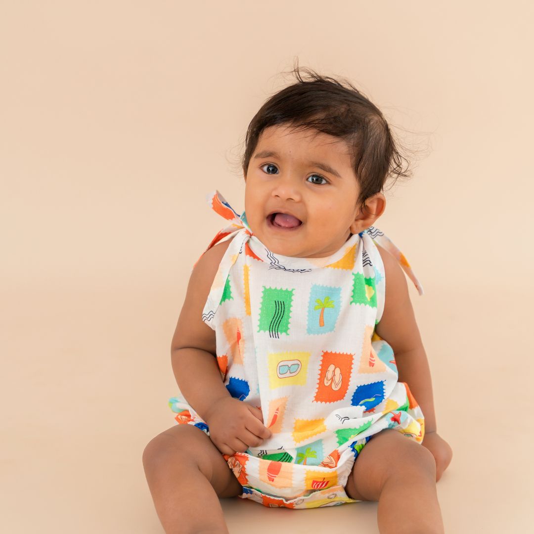 Sun & Surf - Mulmul Cotton Knot Type Romper