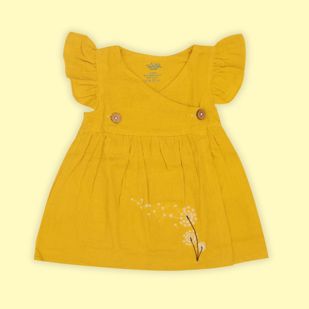 Toffee Brown - Muslin Dandelions Frill Frock