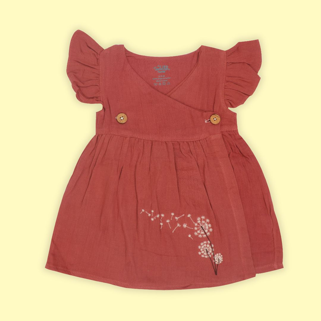 Toffee Brown - Muslin Dandelions Frill Frock