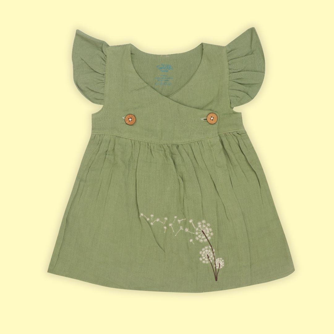 Toffee Brown - Muslin Dandelions Frill Frock