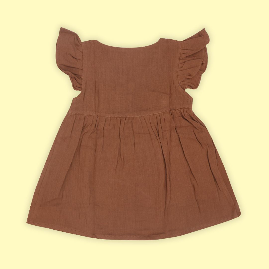 Toffee Brown - Muslin Dandelions Frill Frock