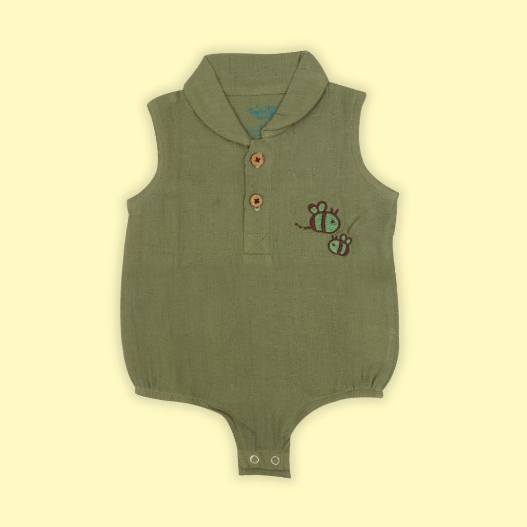 Brick Red - Muslin Bee Romper for Babies