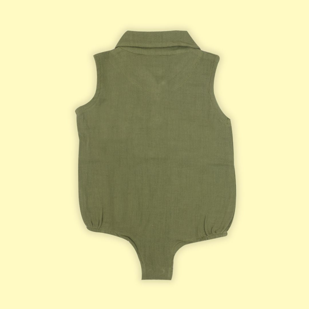 Turf Green - Muslin Bee Romper for Babies