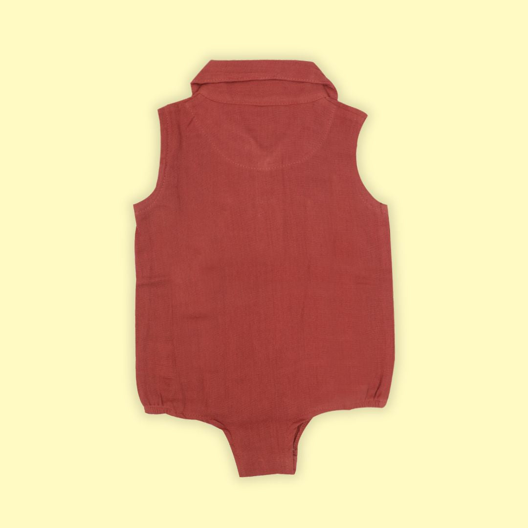 Brick Red - Muslin Bee Romper for Babies
