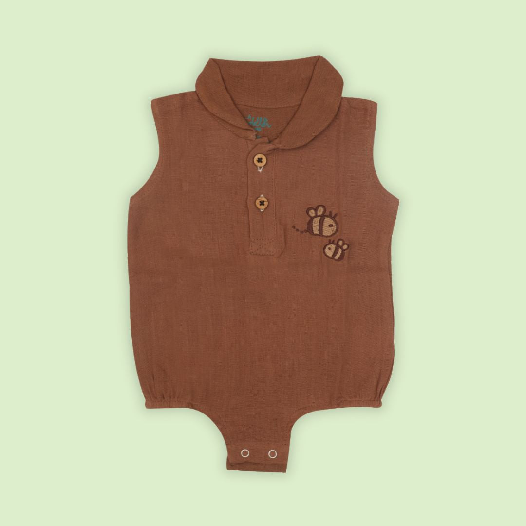 Turf Green - Muslin Bee Romper for Babies