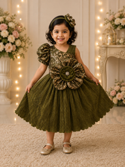 3D Floral Design with Puff Sleeve Dress for Girls | 1Y to 6Y