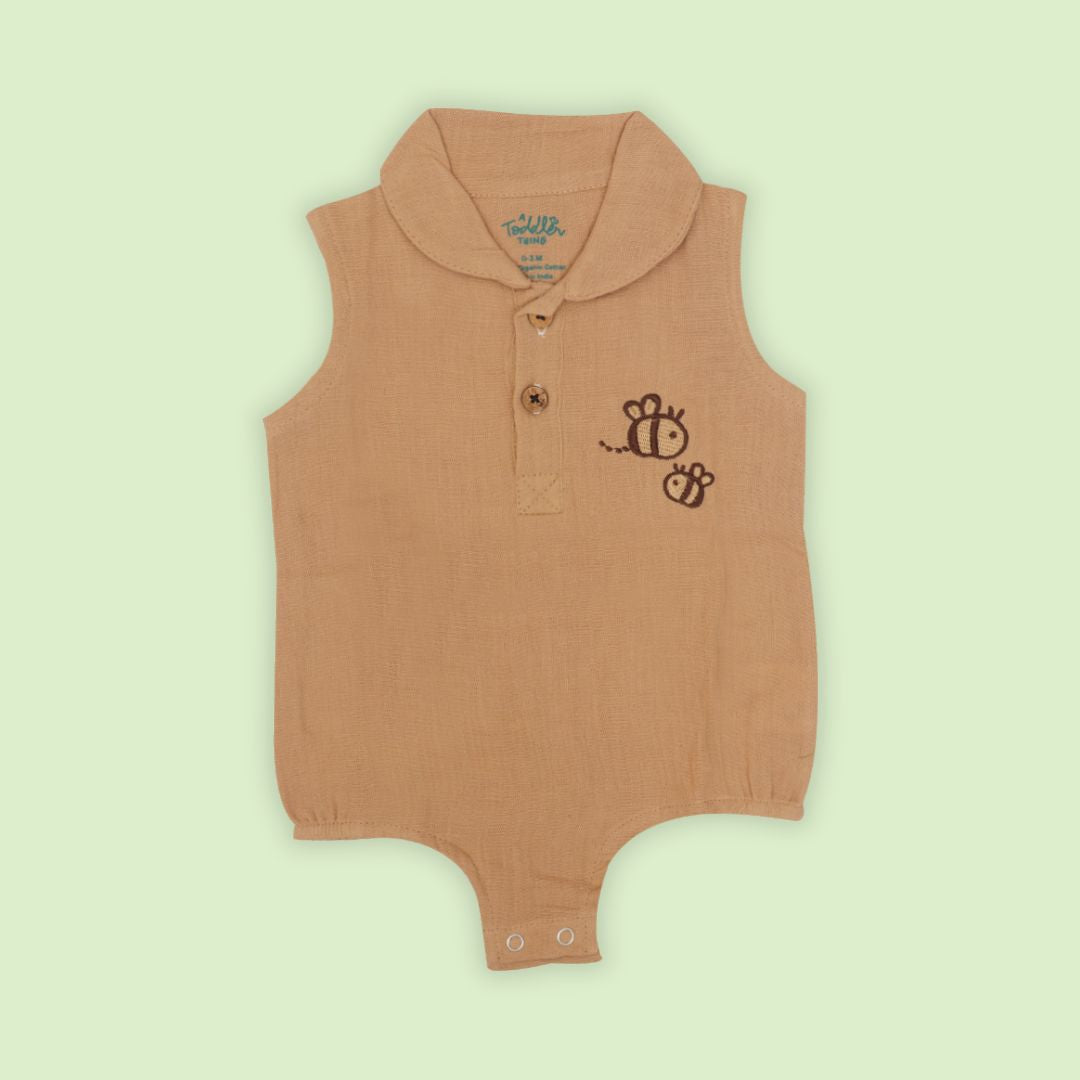 Brick Red - Muslin Bee Romper for Babies