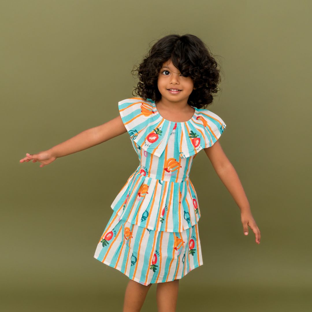 Citrus Splash - Mulmul Cotton Frill Frock