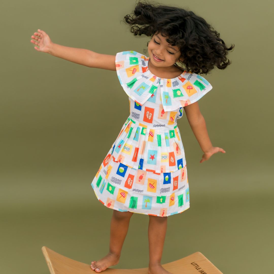 Mini Tropicano - Mulmul Cotton Frill Frock