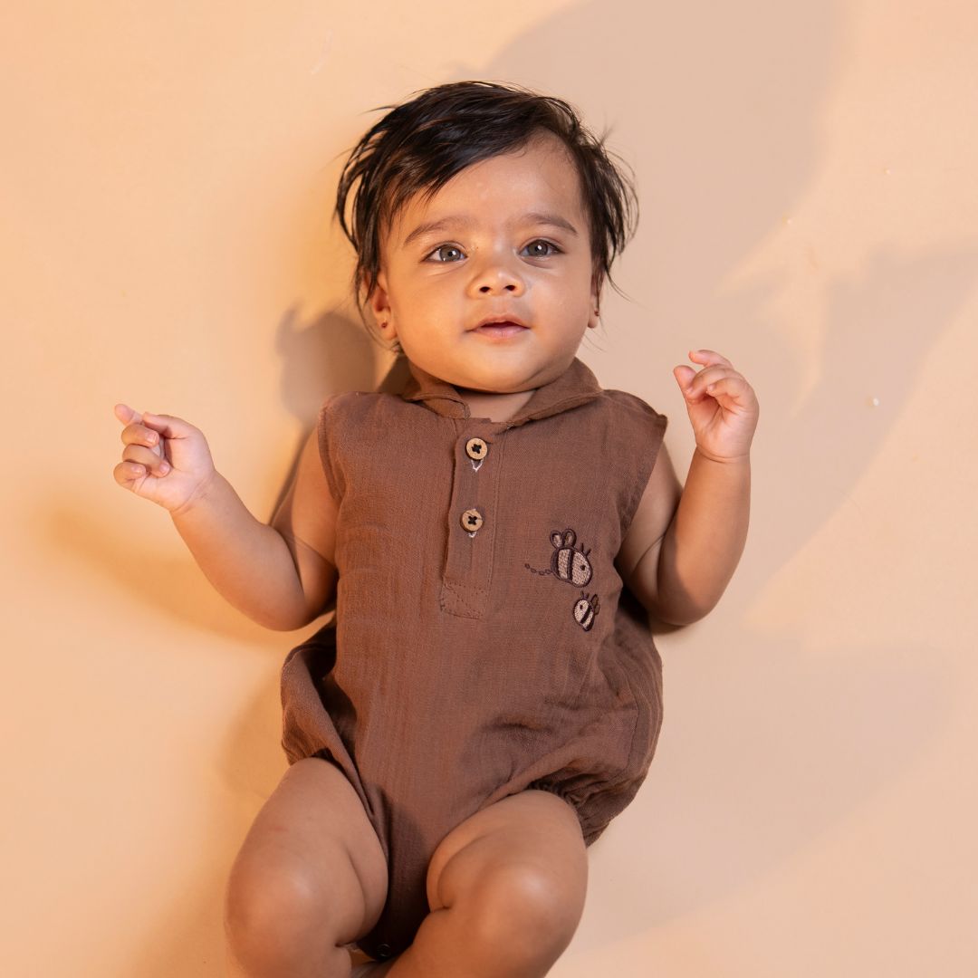 Turf Green - Muslin Bee Romper for Babies