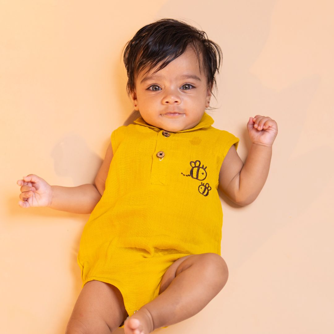 Turf Green - Muslin Bee Romper for Babies