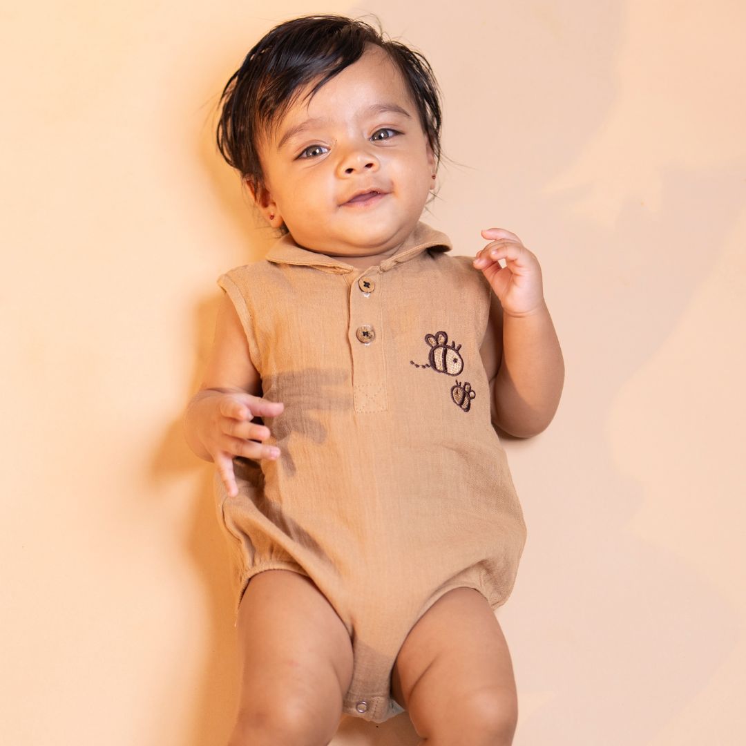 Toffee Brown - Muslin Bee Romper for Babies