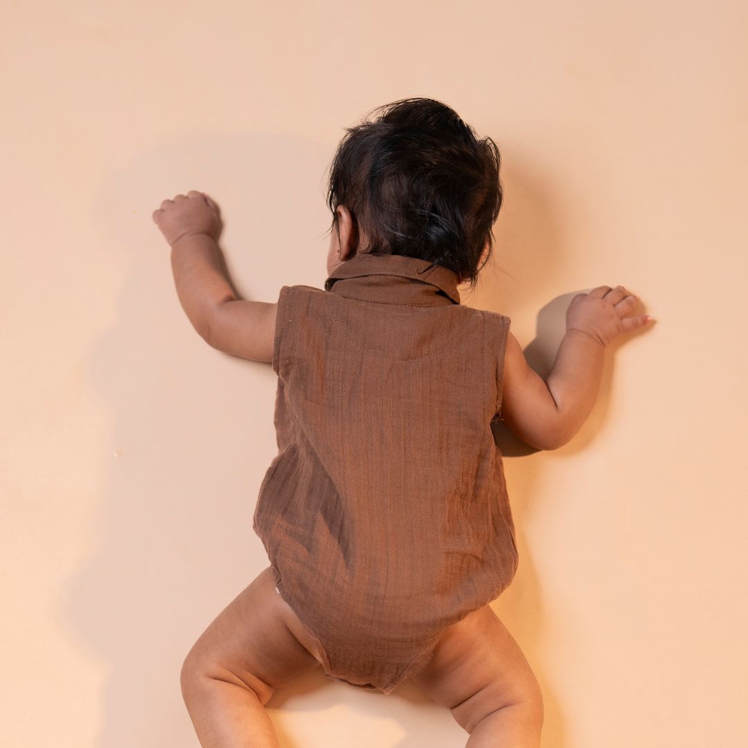 Brick Red - Muslin Bee Romper for Babies