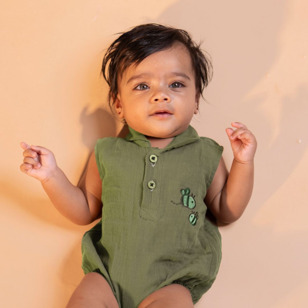 Brick Red - Muslin Bee Romper for Babies
