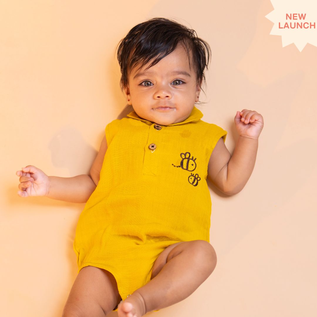 Toffee Brown - Muslin Bee Romper for Babies
