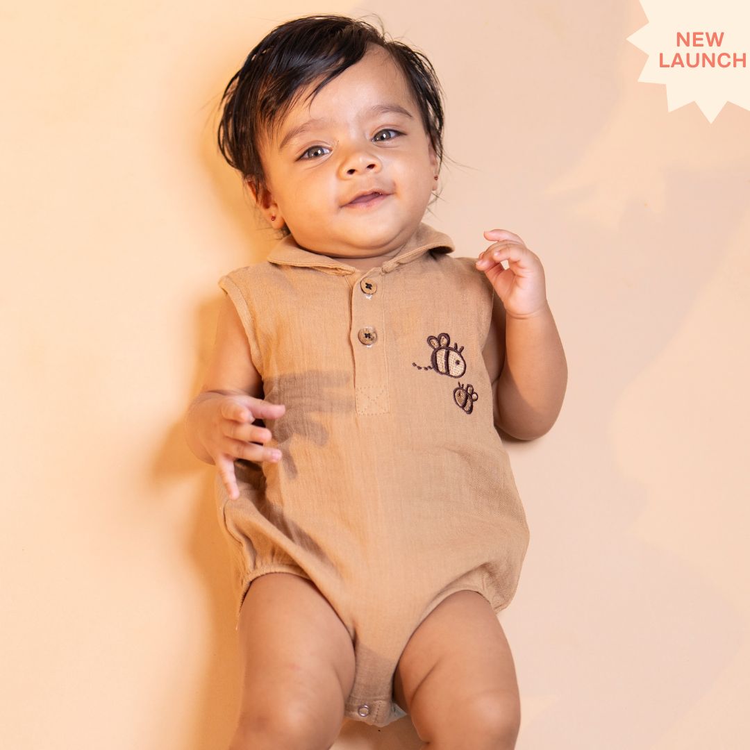 Brick Red - Muslin Bee Romper for Babies