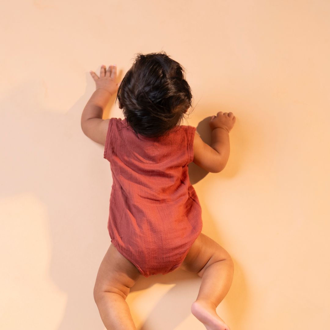 Toffee Brown - Muslin Bee Romper for Babies