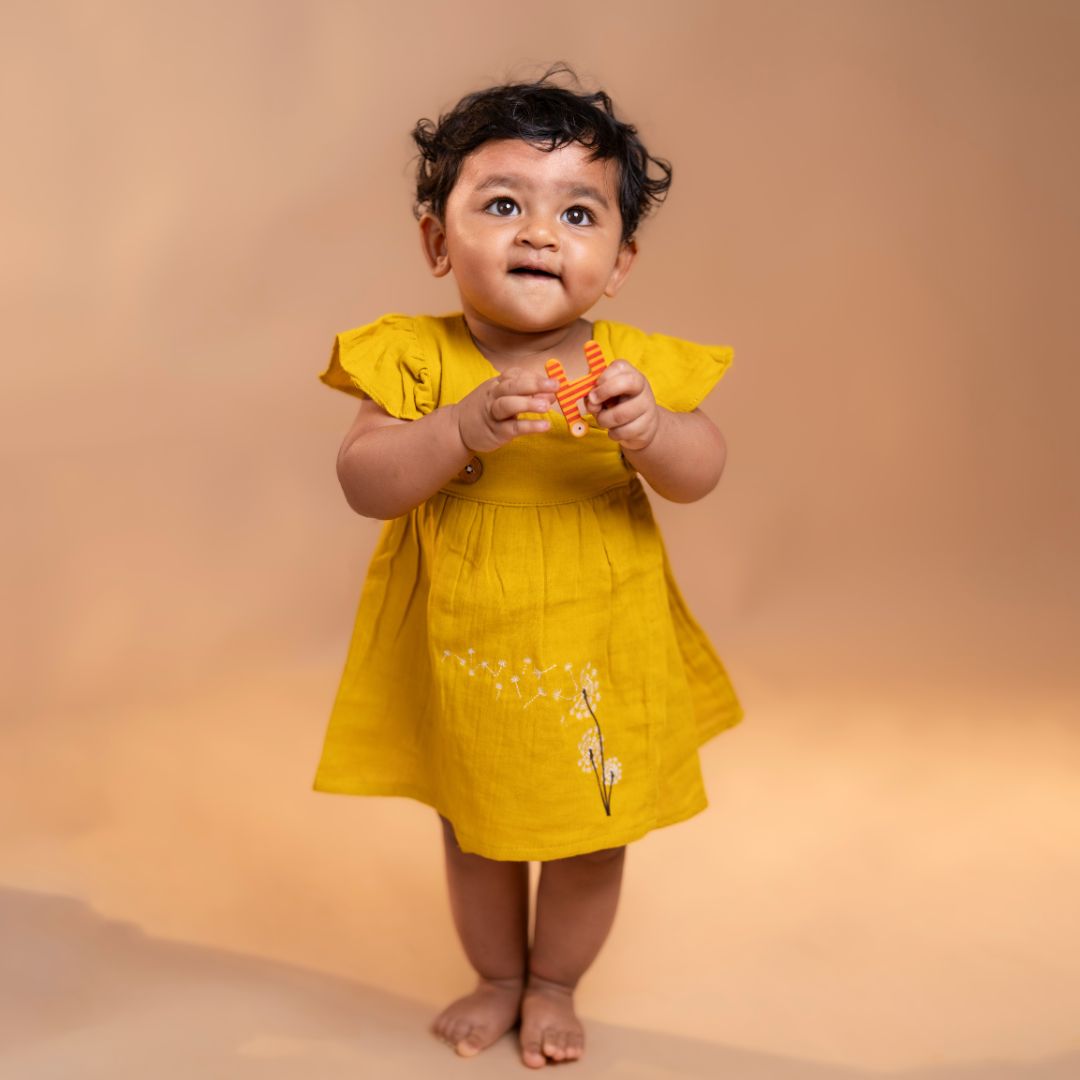 Brick Red - Muslin Dandelions Frill Frock
