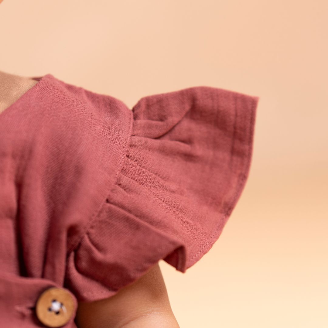 Toffee Brown - Muslin Dandelions Frill Frock