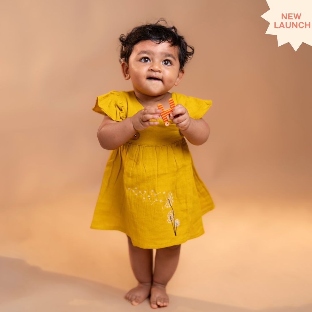 Toffee Brown - Muslin Dandelions Frill Frock