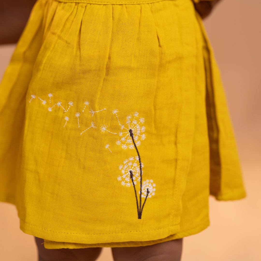 Toffee Brown - Muslin Dandelions Frill Frock