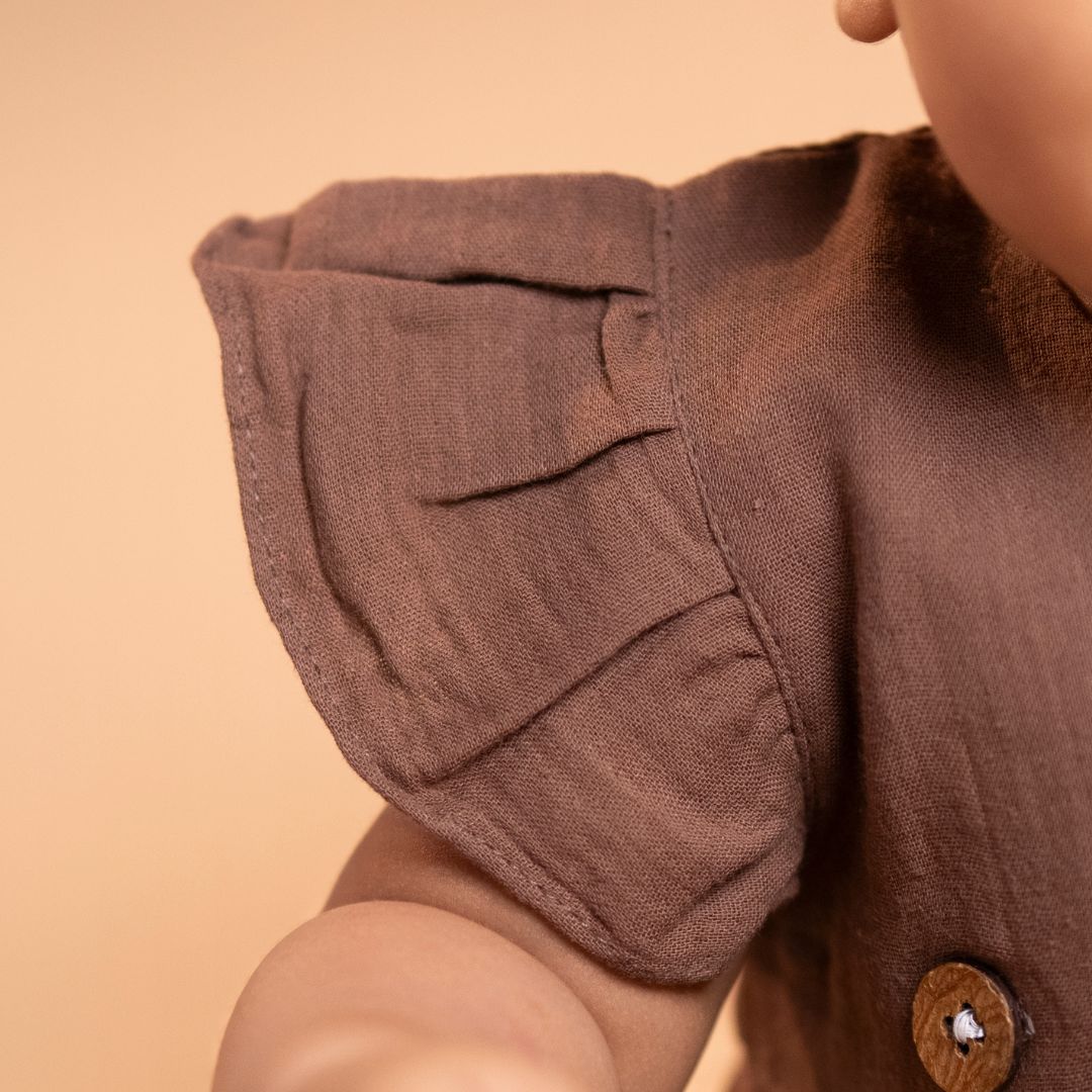 Toffee Brown - Muslin Dandelions Frill Frock