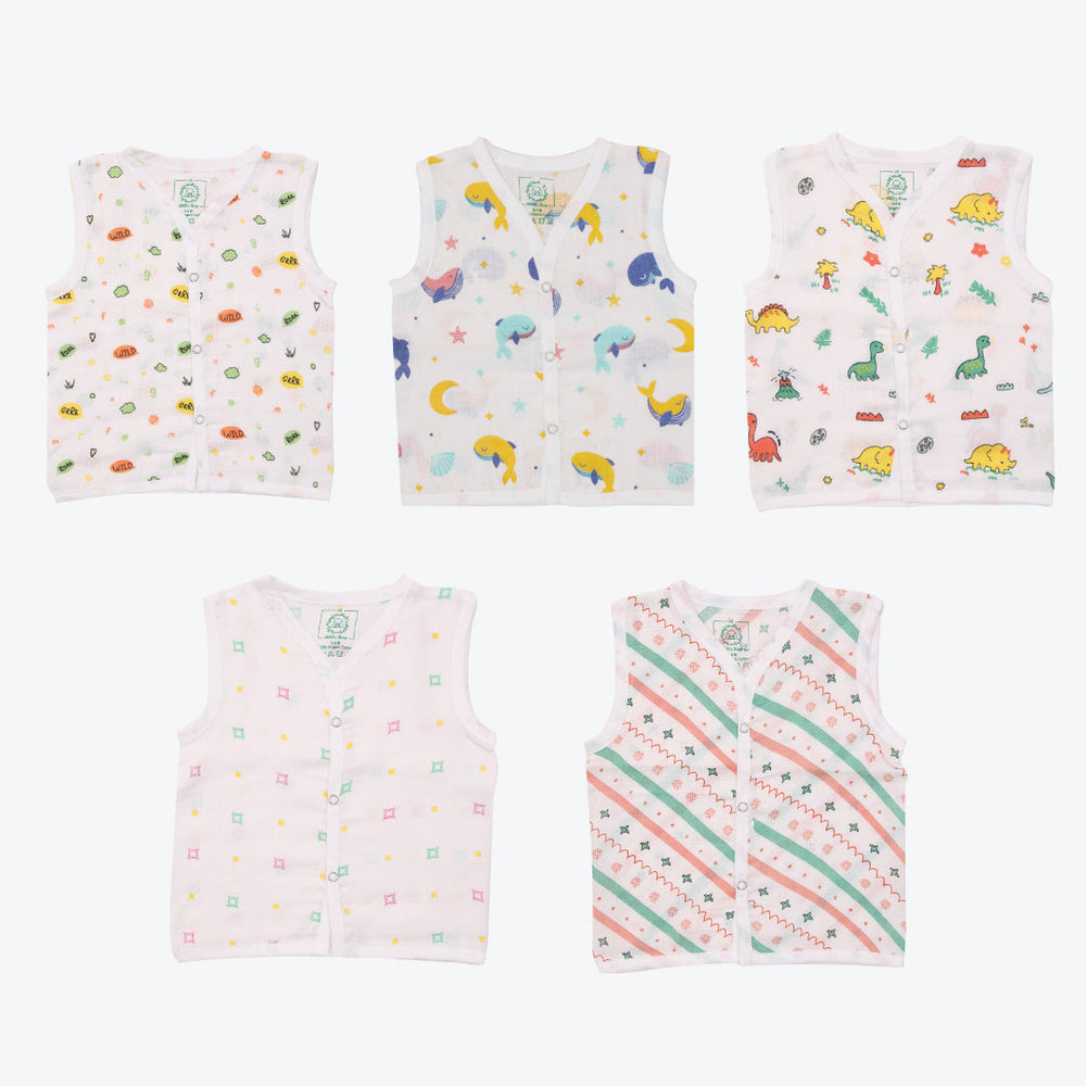 Babies Muslin Jabla Button Type (Pack of 5) Combo 1