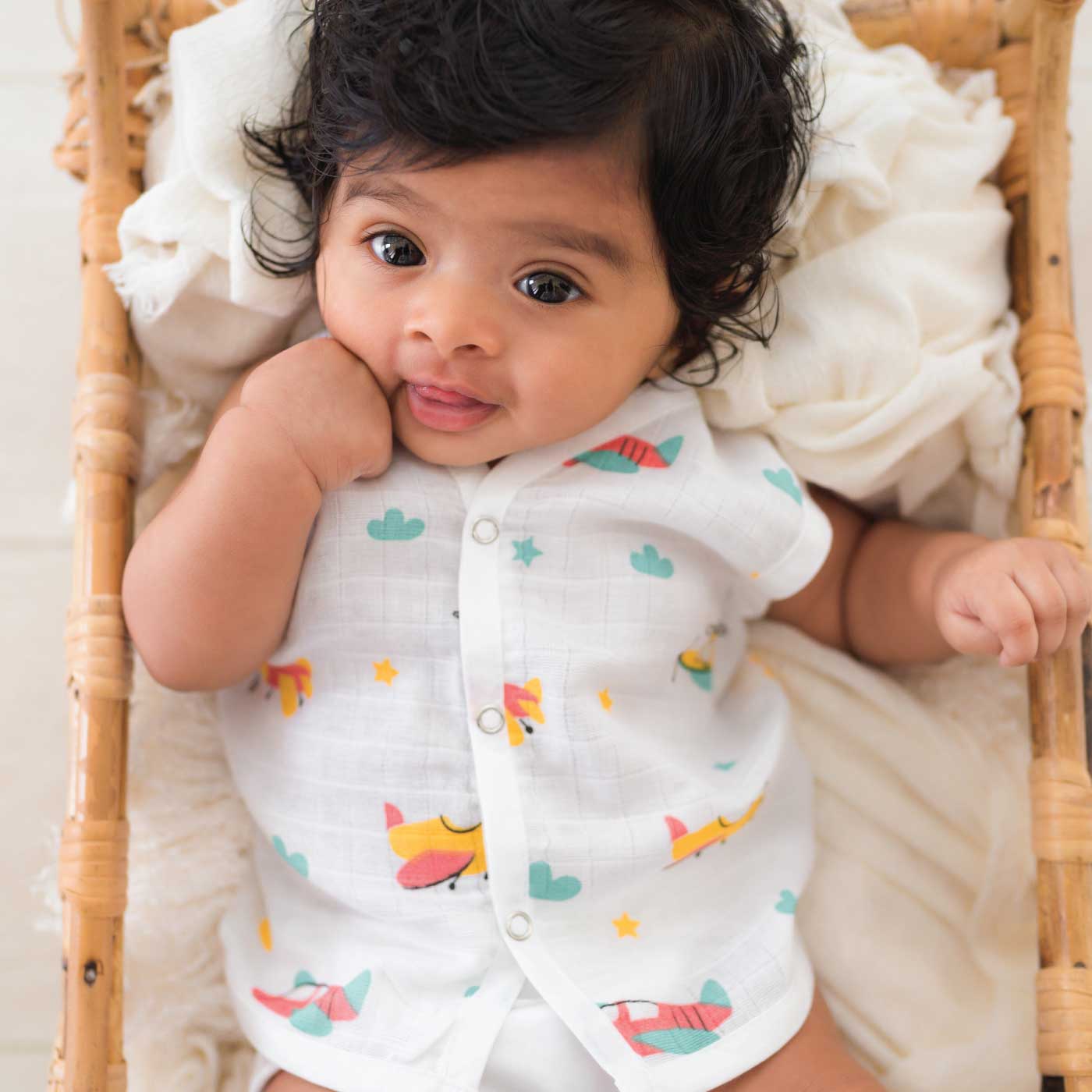 Muslin Matching Jablas and Nappies (6 + 6 Nappies) - Pack of 12 (Button and Knot)