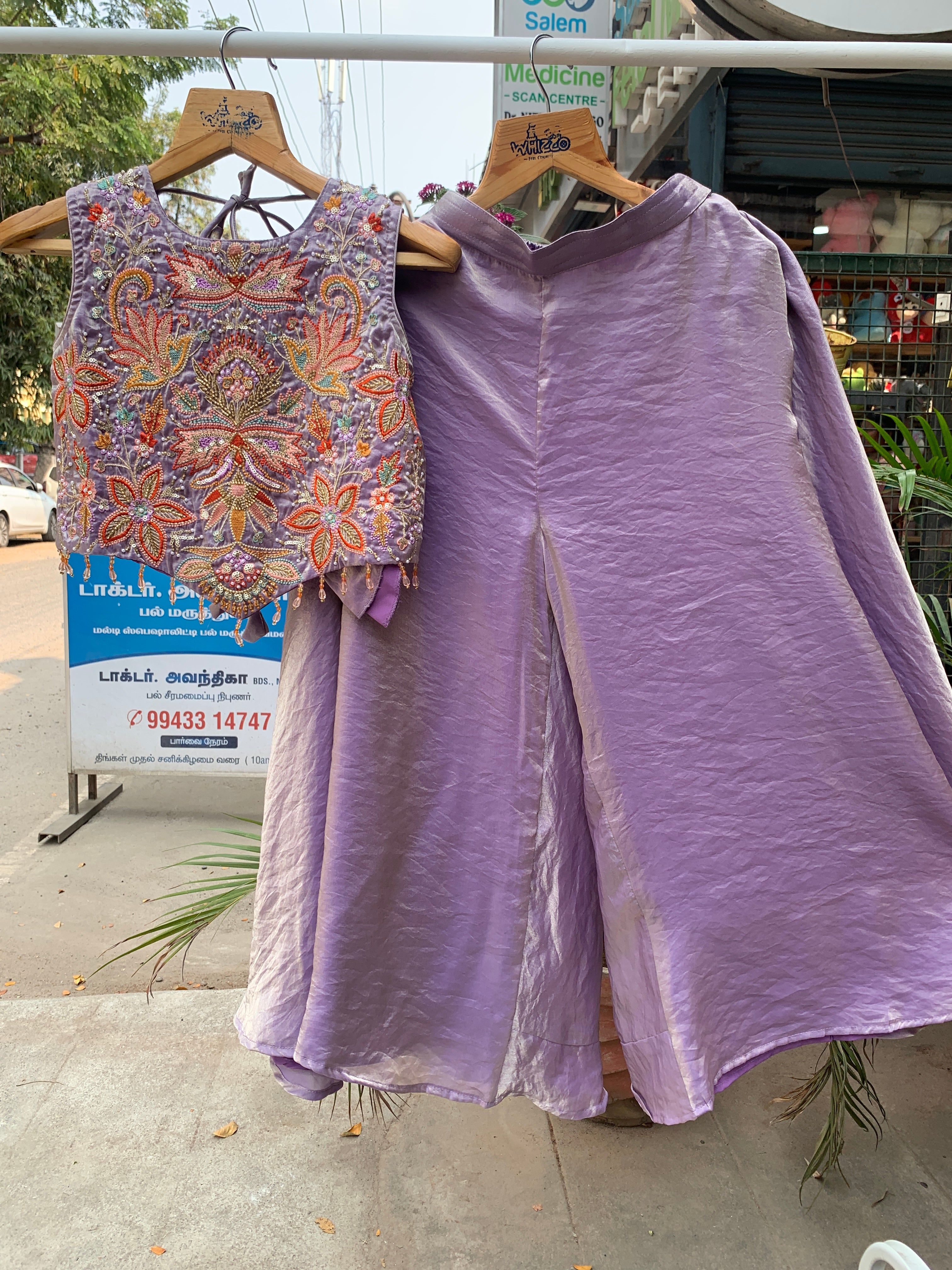 Whizzo Kids Lavender Embroidered Festive Gharara Set with Dupatta & Detachable Sleeves for Girls – Elegant Ethnic Occasion Wear with Soft Cotton Lining (Age 1 Year to 18 Years)