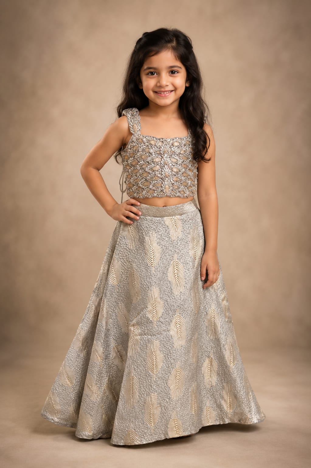 Aura Metallic Embroided Grand Lehenga For Girls 5Y to 16Y