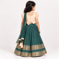Veyana Zari Border Silk Lehenga Set | 1-5Y