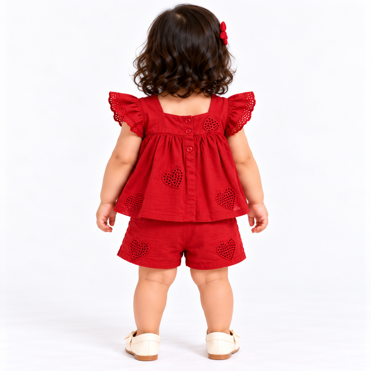 Heart Detail Ruffle Top with Shorts Co-ord Set | 1-6Y