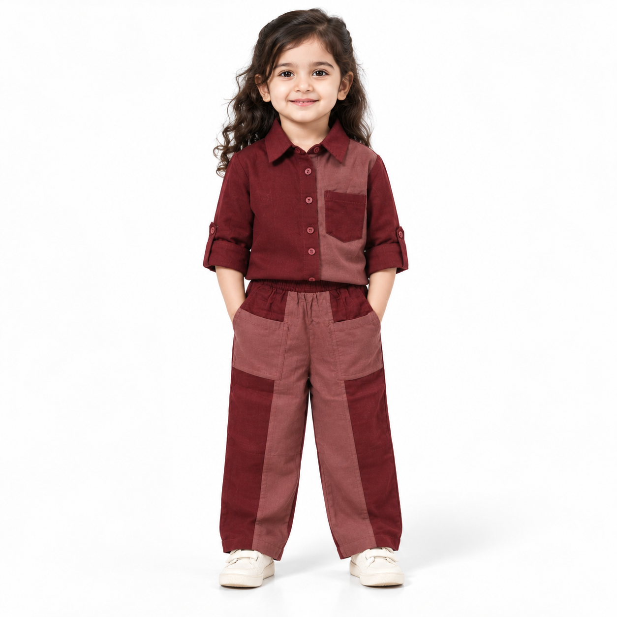 Color Block Shirt with Wide-Leg Co-ord Set | 1-6Y