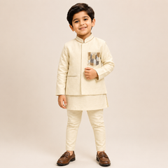 Cream Pearl Jacket Kurta Set for Boys | 1Y to 4Y