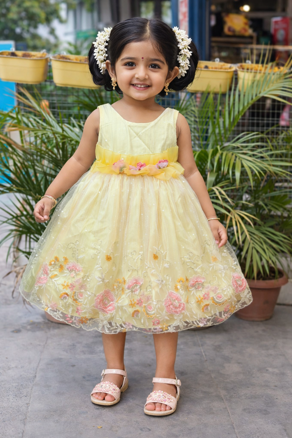 Whizzo Kids YELLOW dress for Girls – Festive Wear with Soft Cotton Lining (Age 1 to 10 Years)