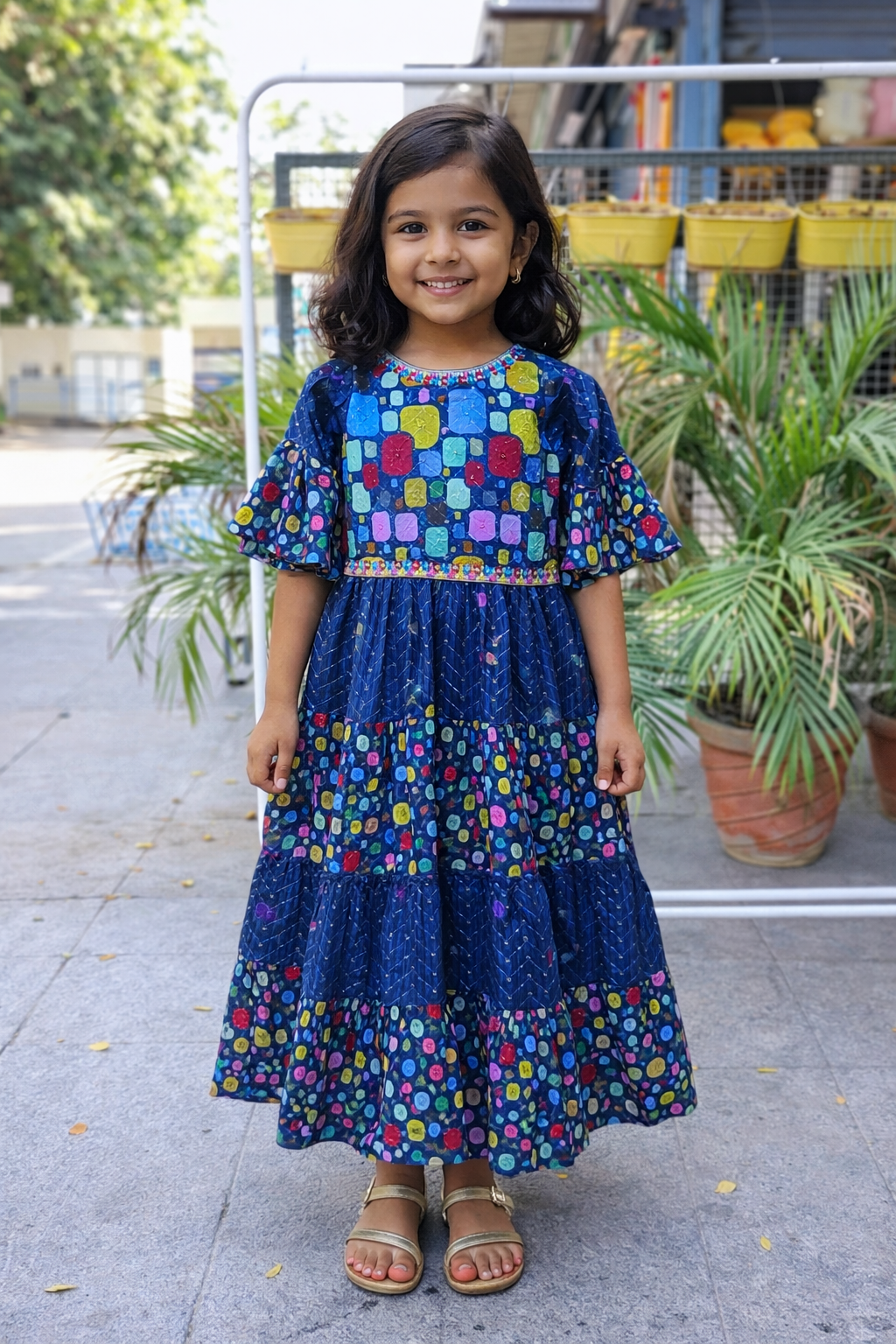 Whizzo Kids Blue dress for Girls – Festive Wear with Soft Cotton Lining (Age 1 to 10 Years)