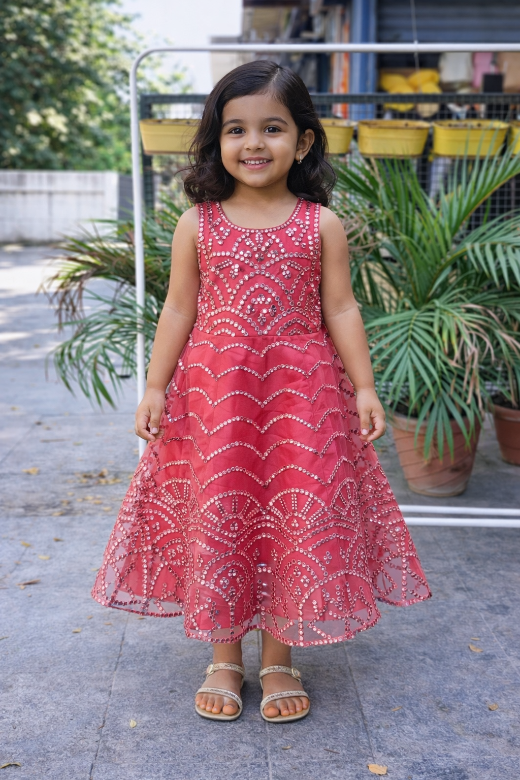 Whizzo Kids orange dress for Girls – Festive Wear with Soft Cotton Lining (Age 1 to 10 Years)