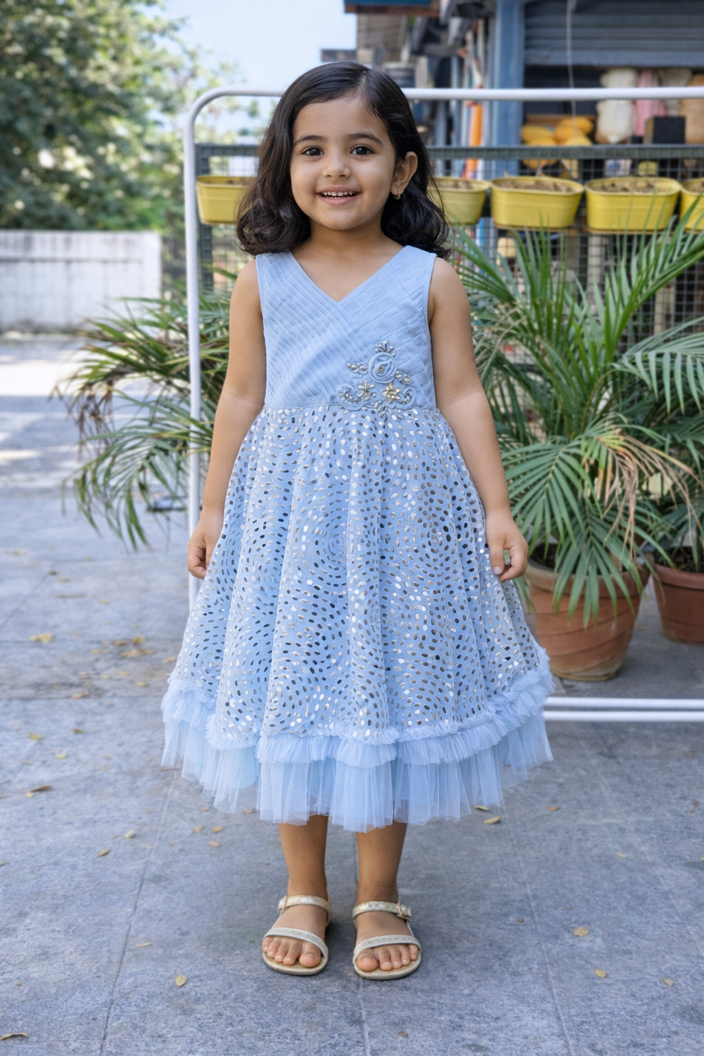 Whizzo Kids Skyblue dress for Girls – Festive Wear with Soft Cotton Lining (Age 1 to 10 Years)