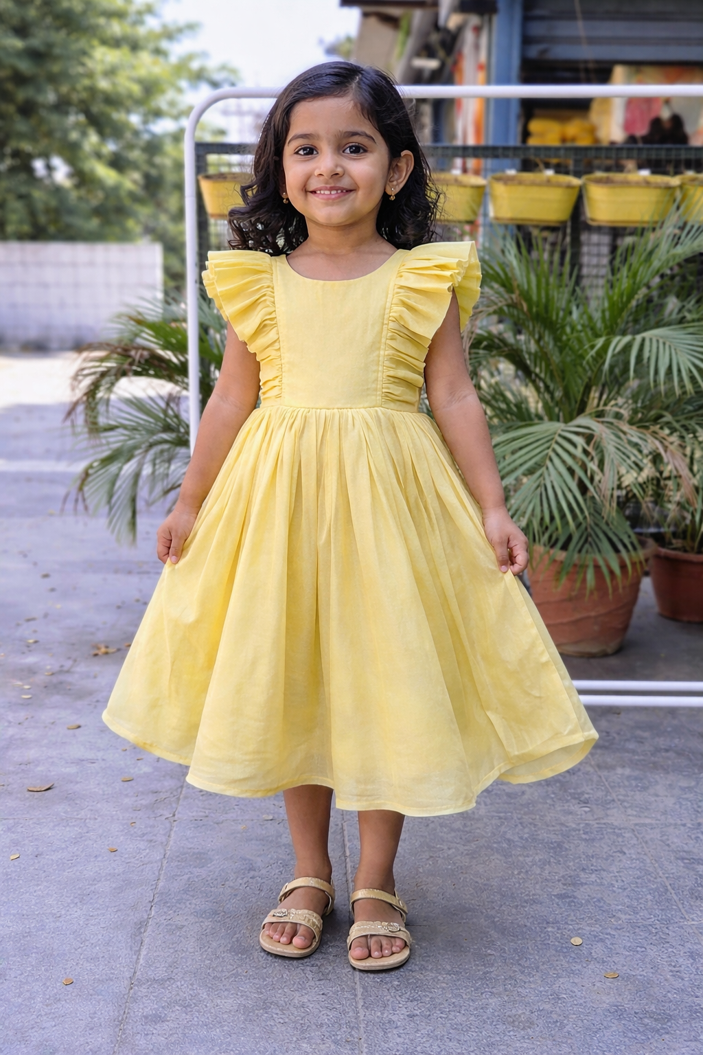 Whizzo Kids Yollow dress for Girls – Festive Wear with Soft Cotton Lining (Age 1 to 10 Years)