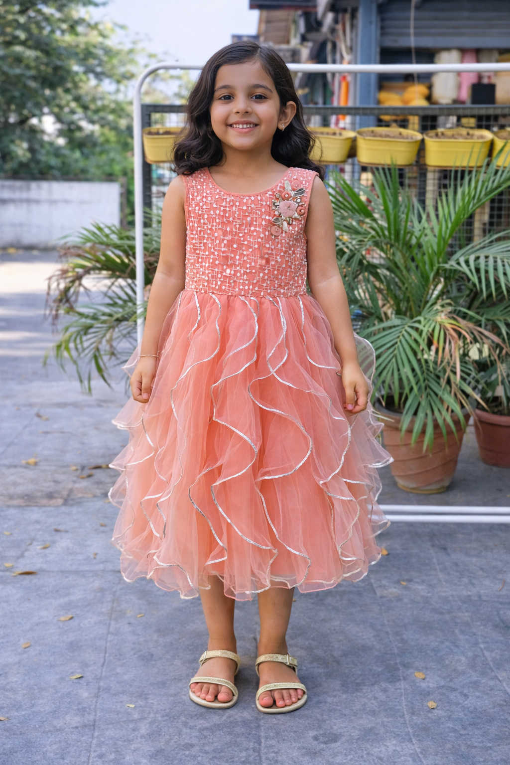 Whizzo Kids Orange dress for Girls – Festive Wear with Soft Cotton Lining (Age 1 to 10 Years)