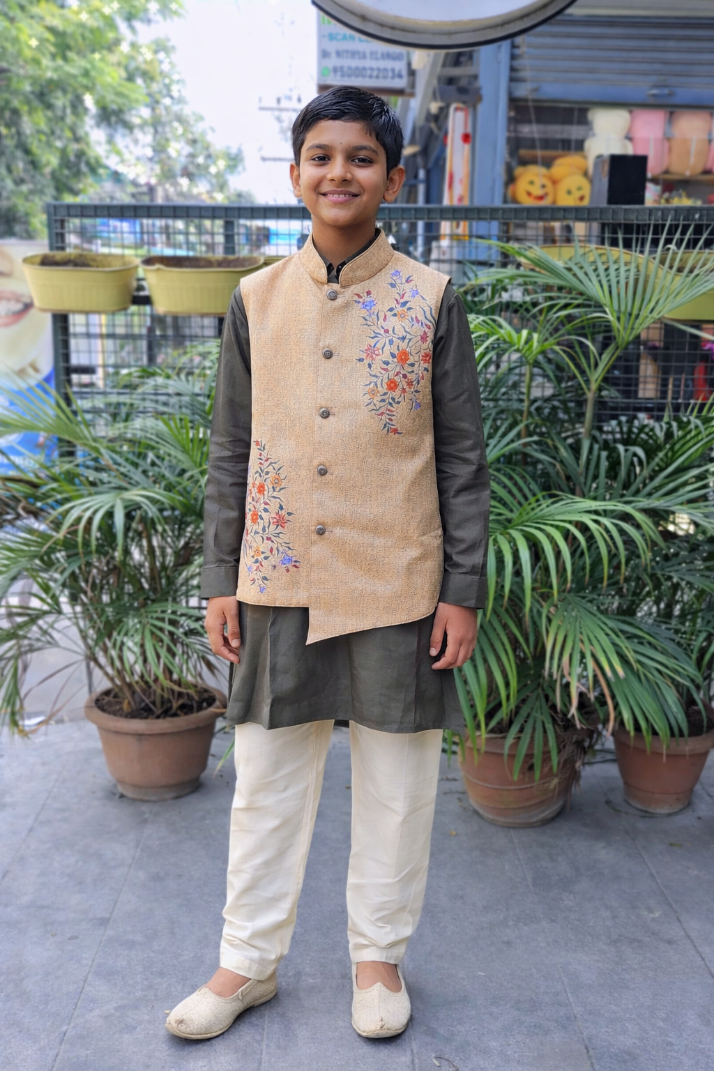 Whizzo Kids green dress for boy – Festive Wear with Soft Cotton Lining (Age 1 to 10 Years)