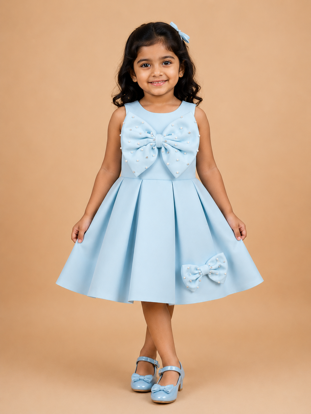 Scuba Pearl Bow Dress For Girls 1Y to 6Y