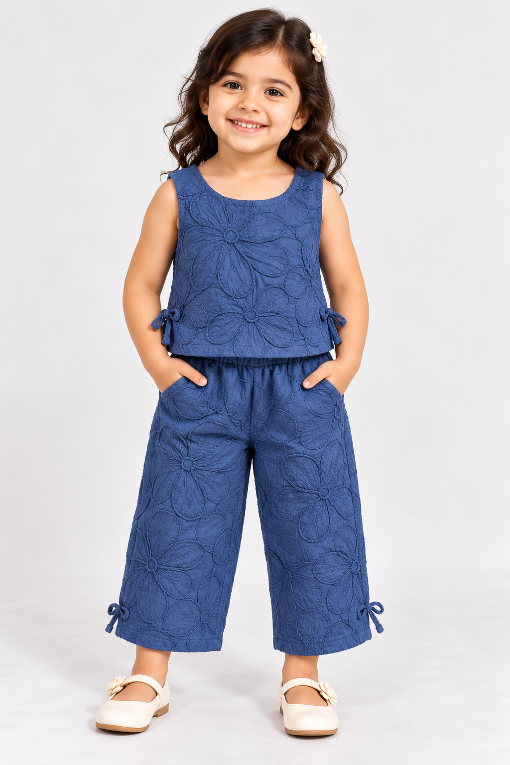 Textured Floral Top with Wide-Leg Co-Ord Set | 1-6Y