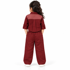 Color Block Shirt with Wide-Leg Co-ord Set | 1-6Y