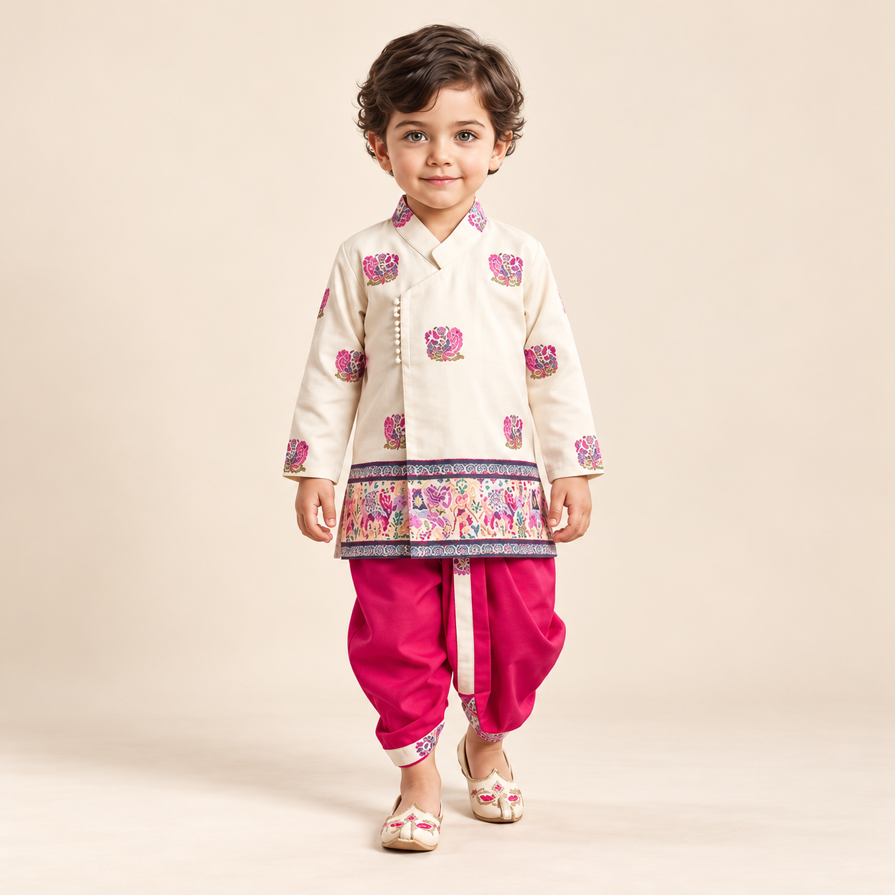 Charvik Swan Motif Dhoti Set | 3M-4Y
