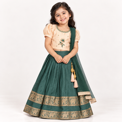 Veyana Zari Border Silk Lehenga Set | 1-5Y