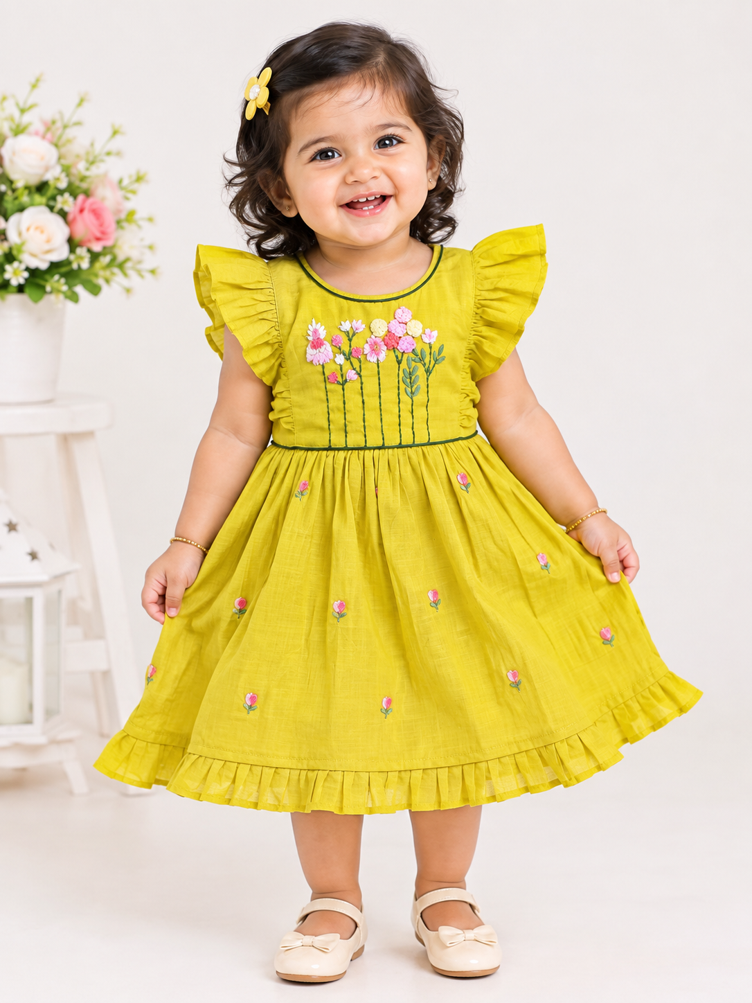 Citroen Garden Embroided Chanderi Silk Dress For Girls 1Y to 5Y